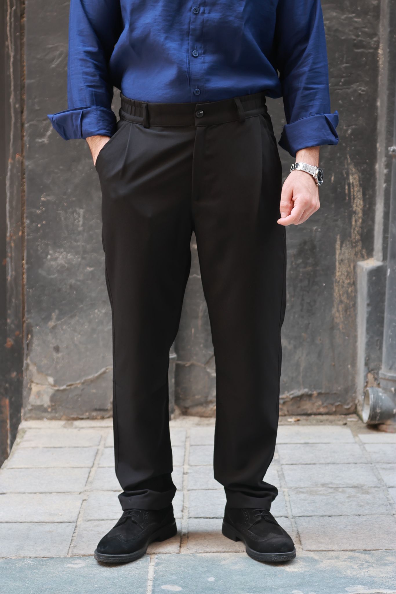 Siyah Baggy Fit Kumaş Pantolon