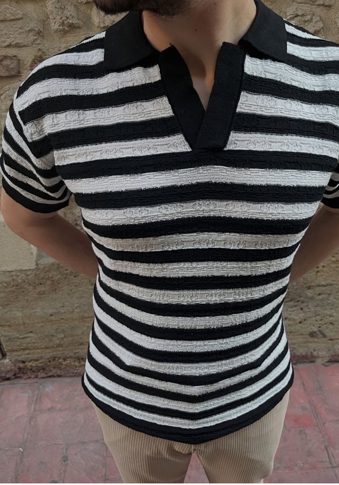 Siyah Çizgili Polo Tshirt Erkek Regular Kalıp