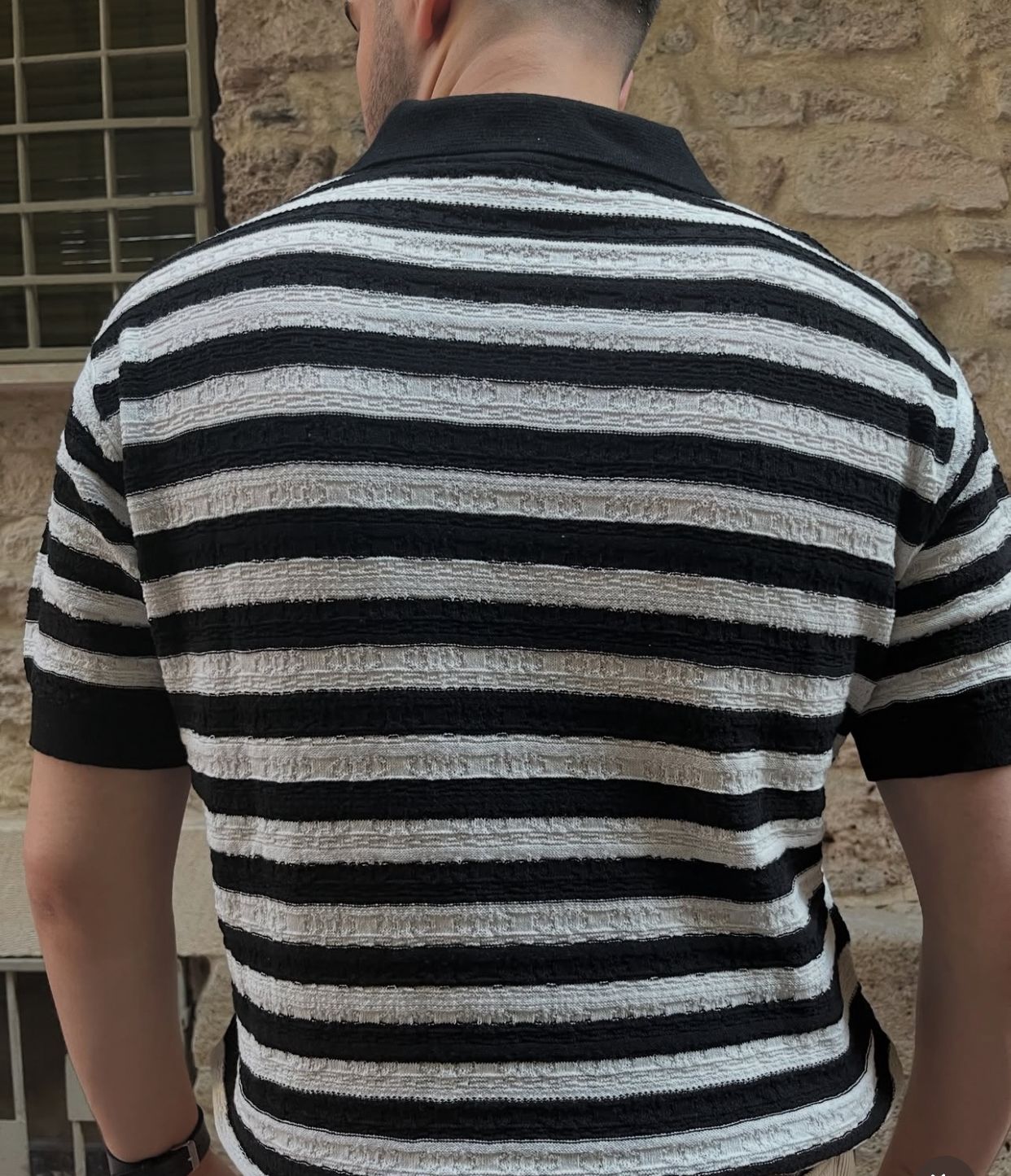 Siyah Çizgili Polo Tshirt Erkek Regular Kalıp