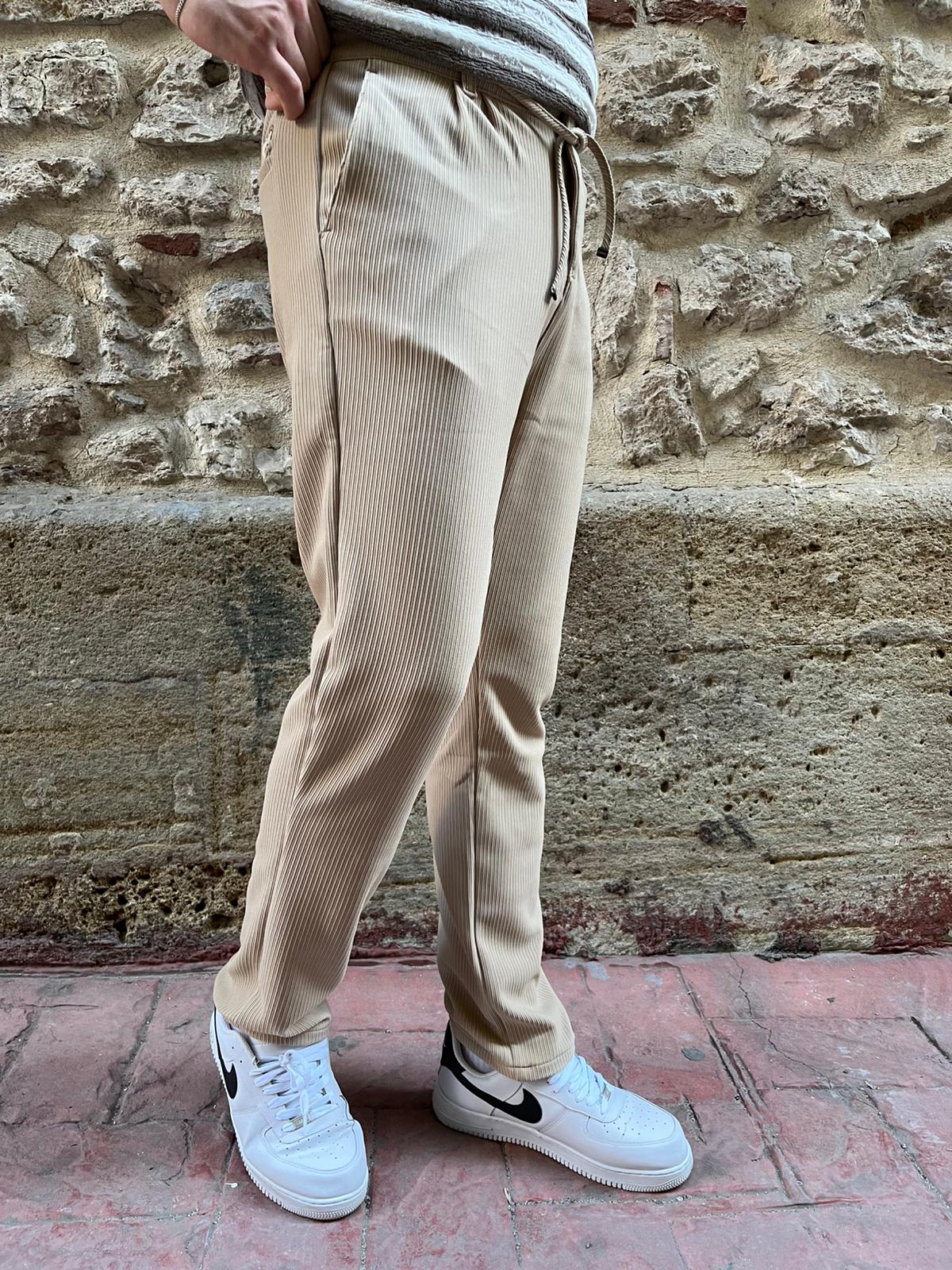 Fitilli Krem Regular Fit Kumaş Pantolon