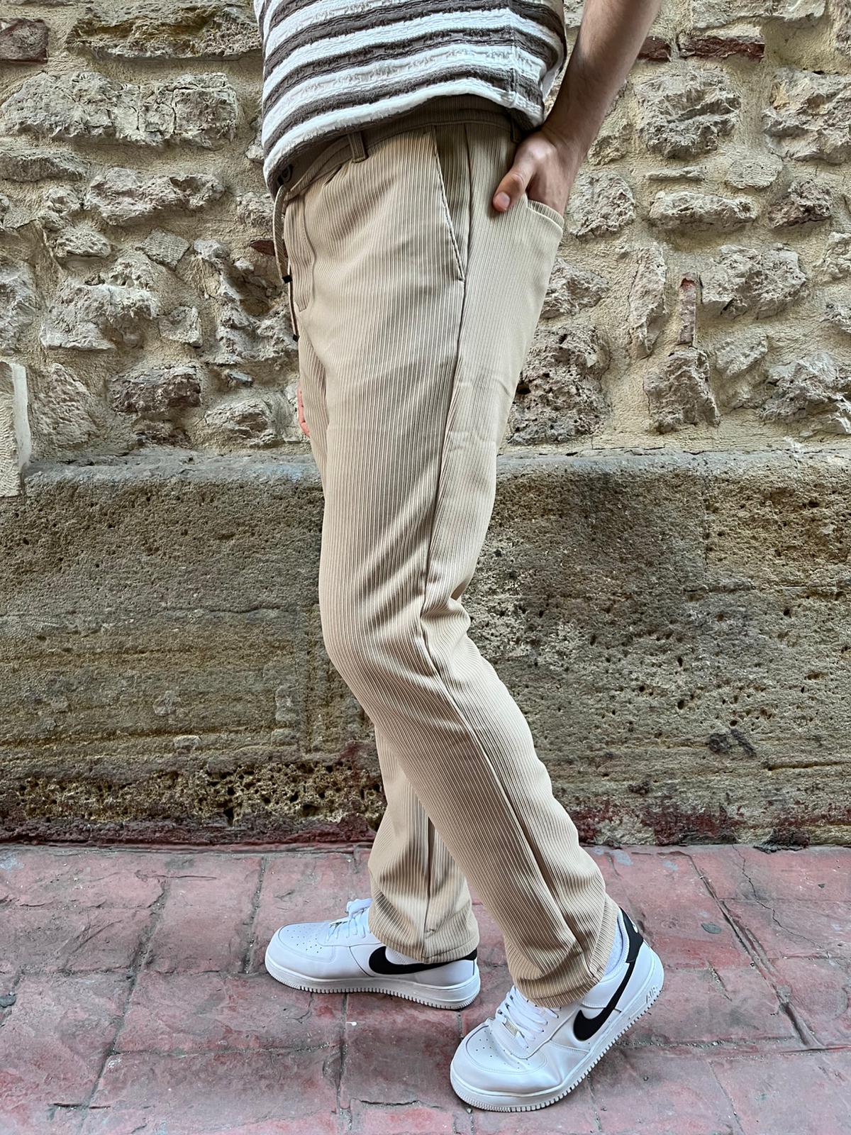 Fitilli Krem Regular Fit Kumaş Pantolon