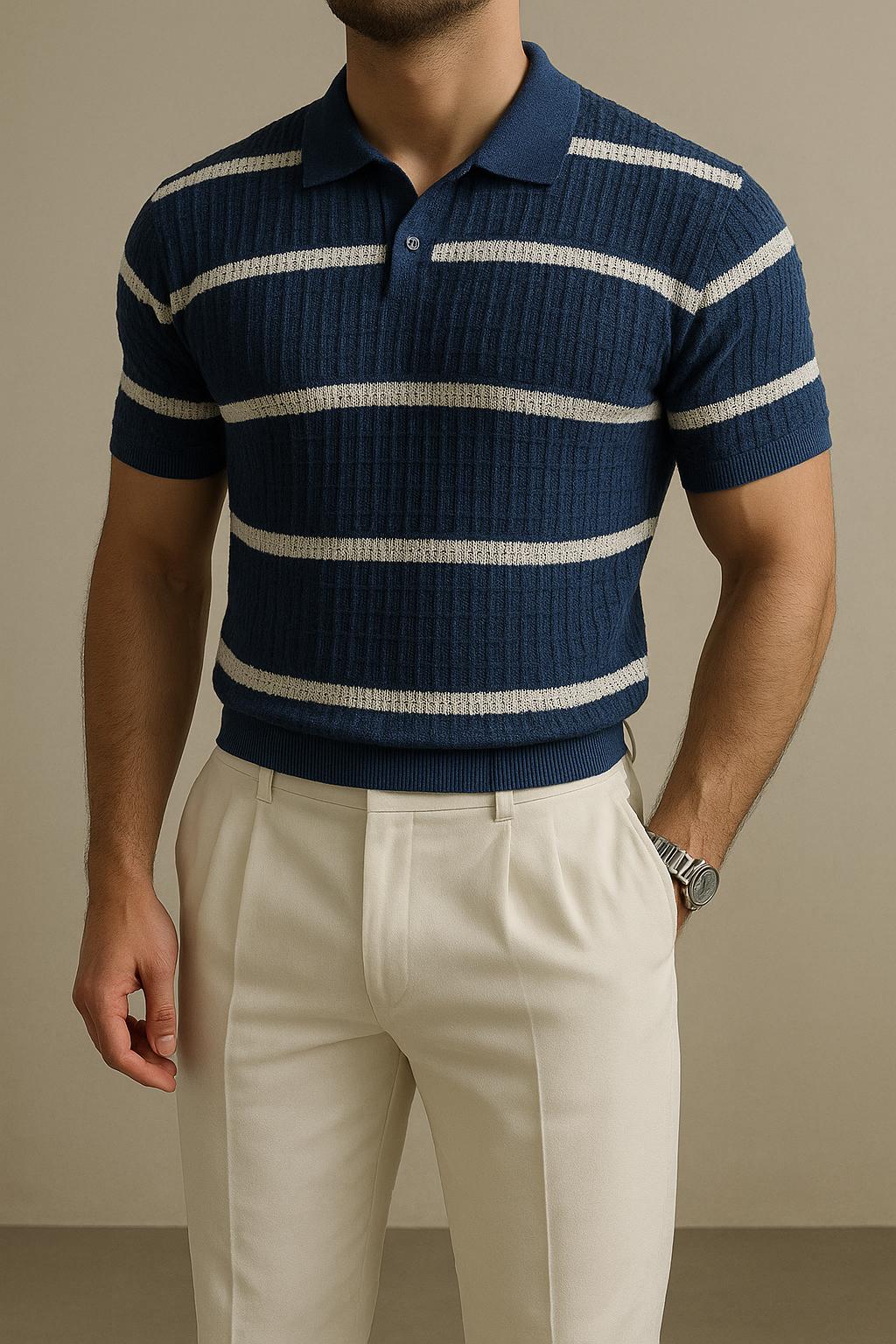 Yeşil Beyaz Şeritli %100 Pamuk Polo Tshirt