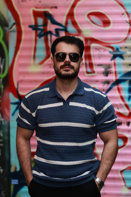 Yeşil Beyaz Şeritli %100 Pamuk Polo Tshirt