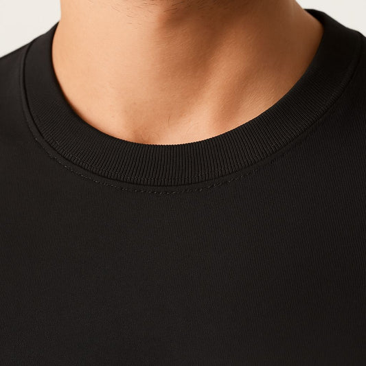 Siyah Basic Yarı Oversize Siyah Tişört