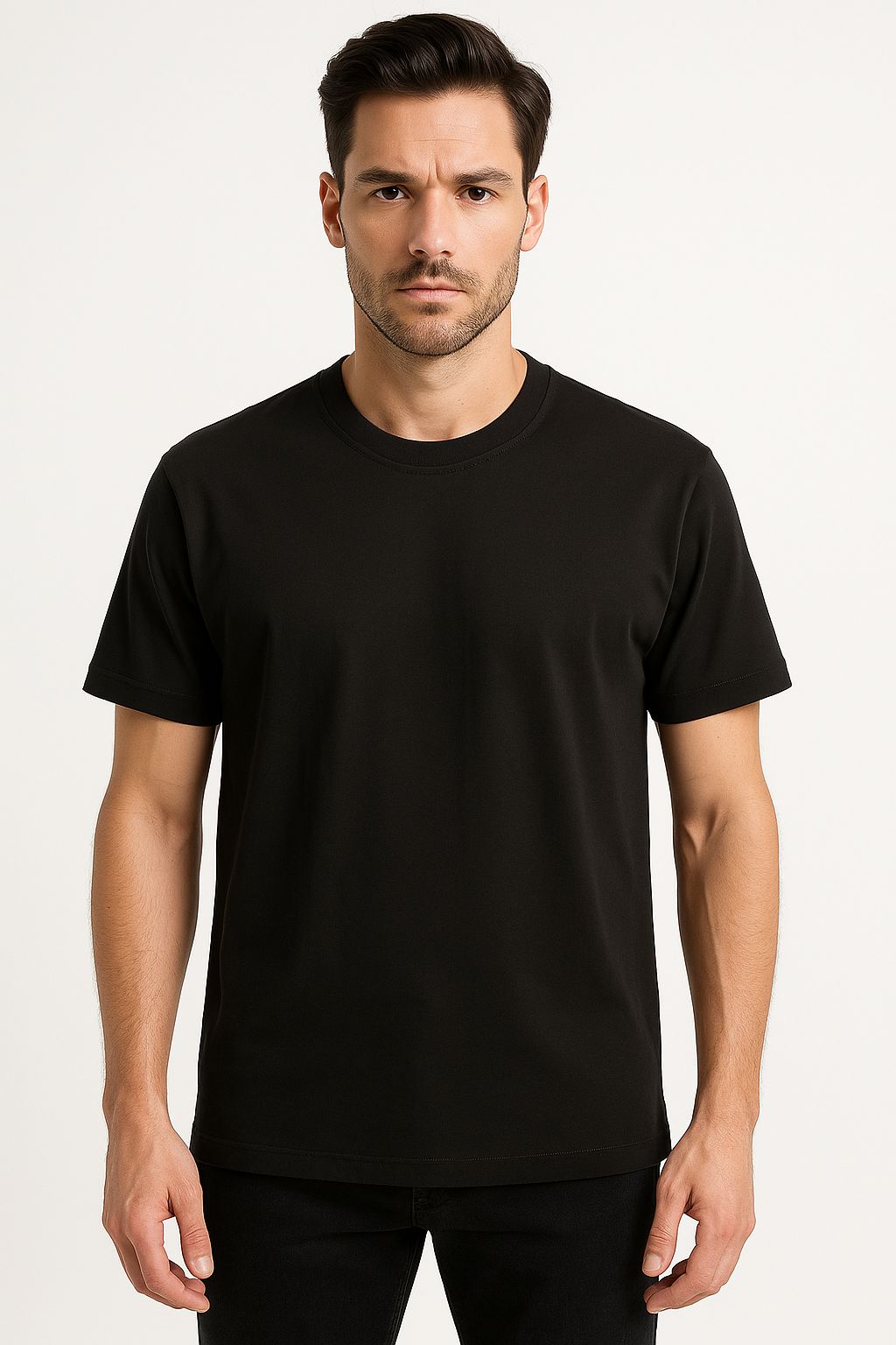 Siyah Basic Yarı Oversize Siyah Tişört