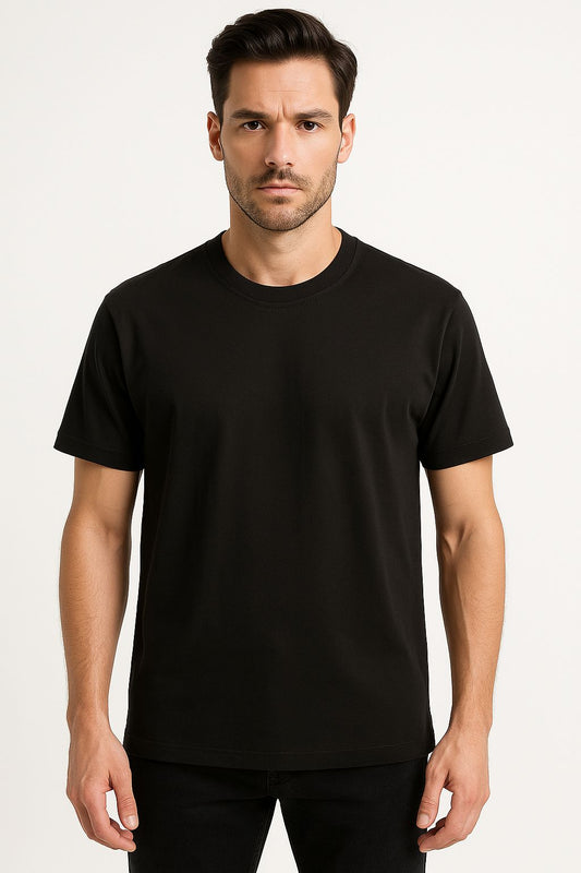 Siyah Basic Yarı Oversize Siyah Tişört